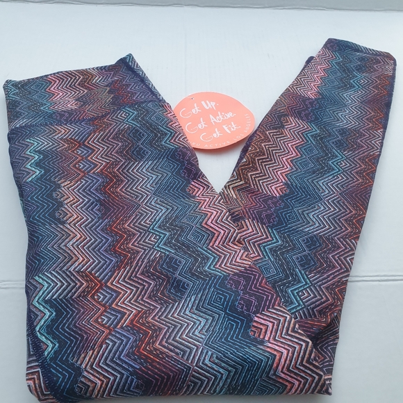 Guru Active Full Length Wide High-Rise Waist Leggings in Multi Color Chevron Sm - Picture 16 of 16